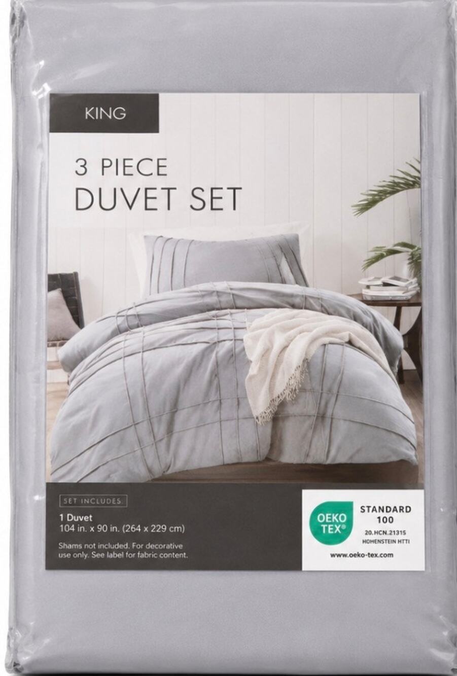 NEW King 3 Piece Duvet Set Light Gray Modern Bedding